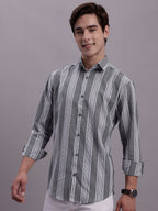 Jainish Men's Striped Casual Shirt - Grey | Grocsy