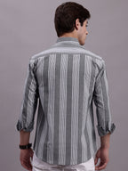 Jainish Men's Striped Casual Shirt - Grey | Grocsy