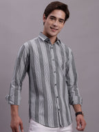 Jainish Men's Striped Casual Shirt - Grey | Grocsy