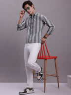 Jainish Men's Striped Casual Shirt - Grey | Grocsy