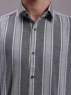 Jainish Men's Striped Casual Shirt - Grey | Grocsy