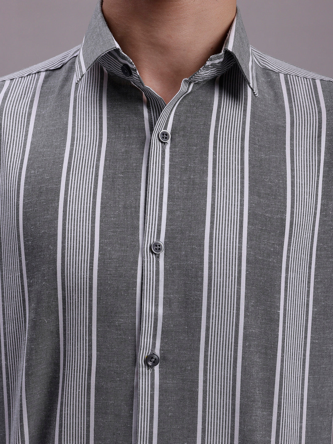 Jainish Men's Striped Casual Shirt - Grey | Grocsy