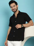 Indian Needle Men's Striped Casual Shirt - Black | Grocsy