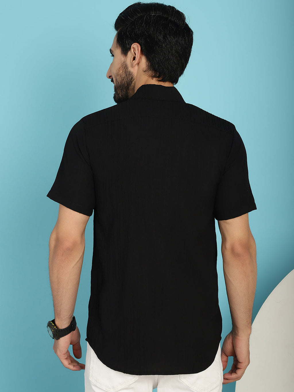 Indian Needle Men's Striped Casual Shirt - Black | Grocsy