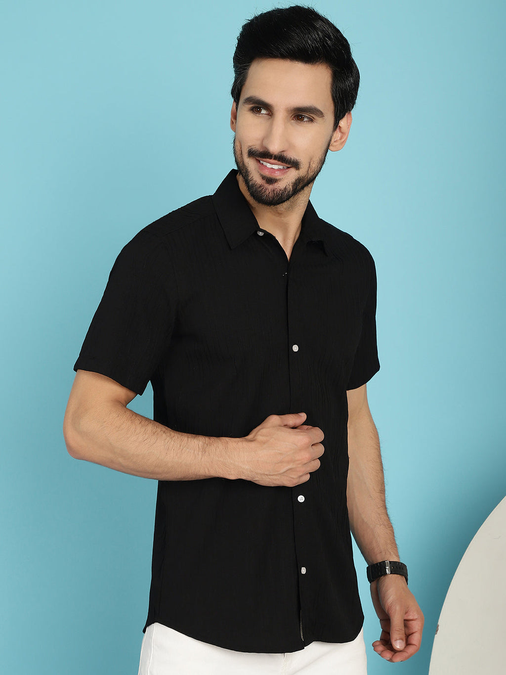 Indian Needle Men's Striped Casual Shirt - Black | Grocsy