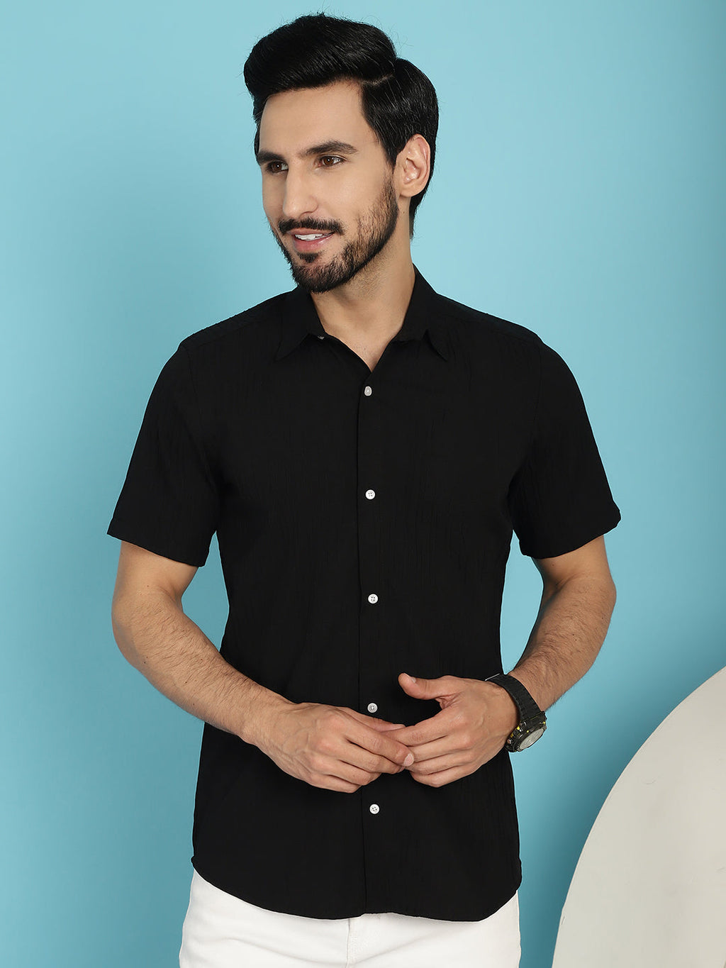 Indian Needle Men's Striped Casual Shirt - Black | Grocsy