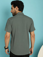Indian Needle Men's Striped Casual Shirt - Grey | Grocsy