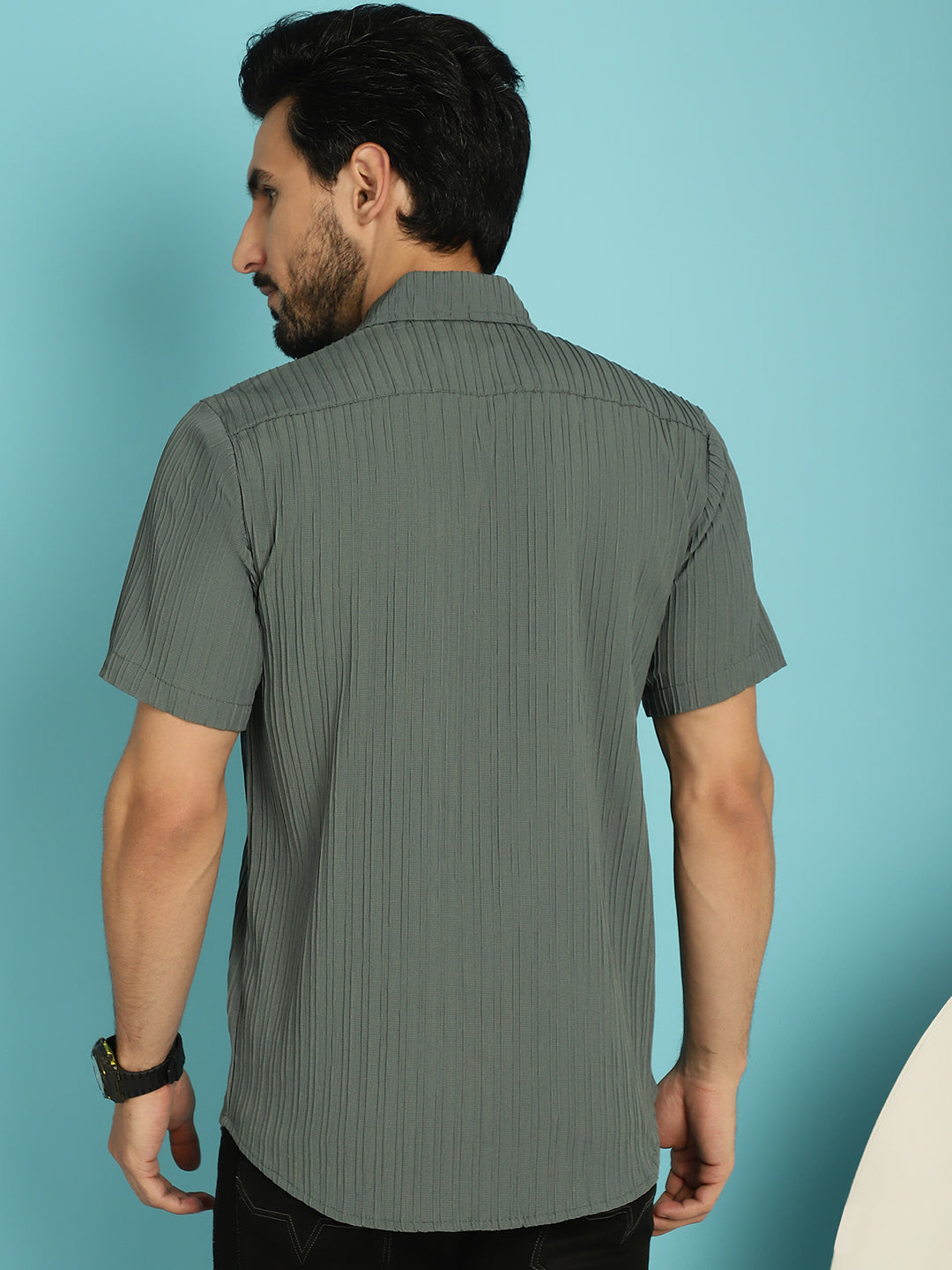 Indian Needle Men's Striped Casual Shirt - Grey | Grocsy