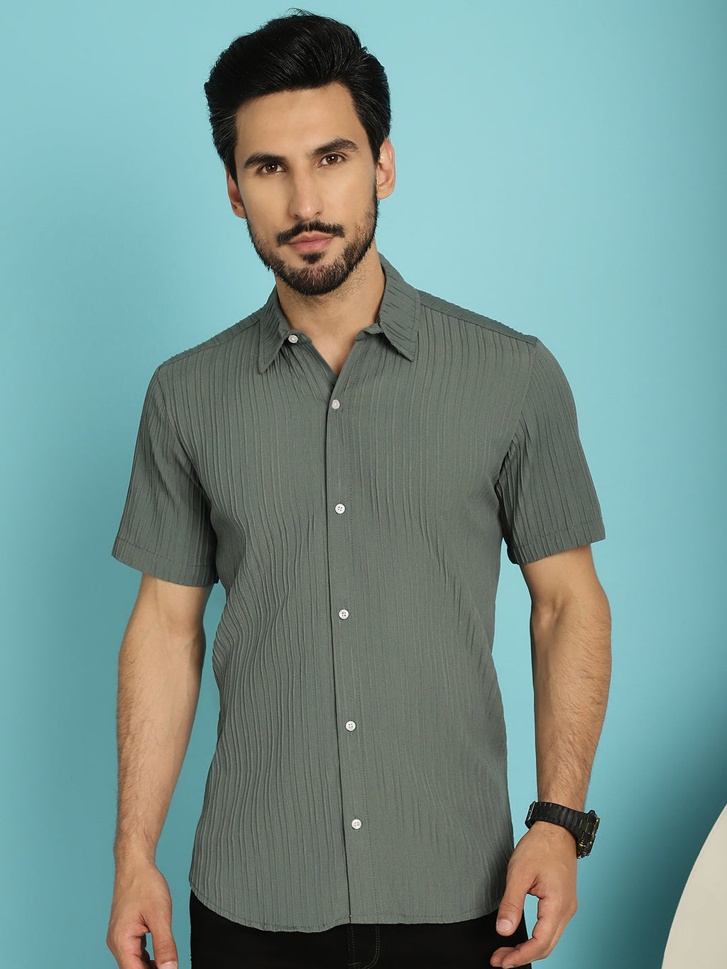Indian Needle Men's Striped Casual Shirt - Grey | Grocsy