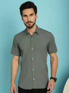 Indian Needle Men's Striped Casual Shirt - Grey | Grocsy