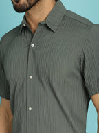 Indian Needle Men's Striped Casual Shirt - Grey | Grocsy