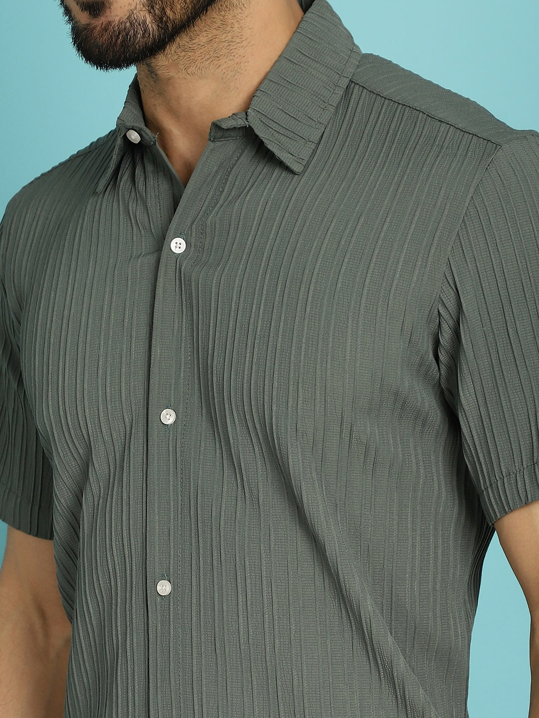 Indian Needle Men's Striped Casual Shirt - Grey | Grocsy