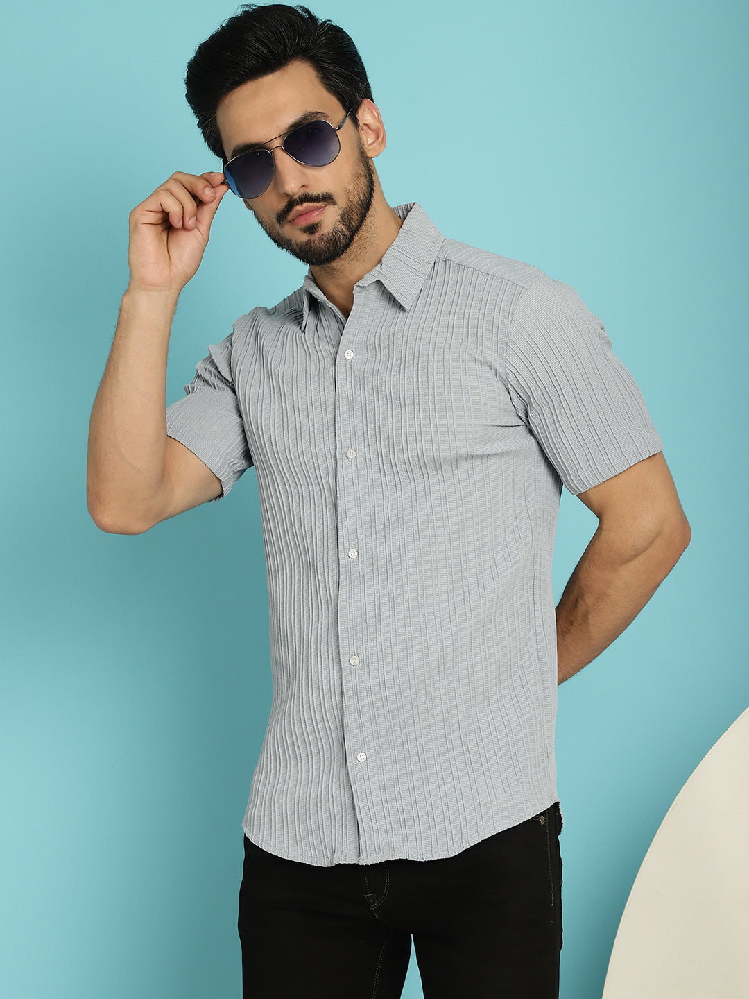 Indian Needle Men's Striped Casual Shirt - Light-Grey | Grocsy