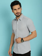Indian Needle Men's Striped Casual Shirt - Light-Grey | Grocsy