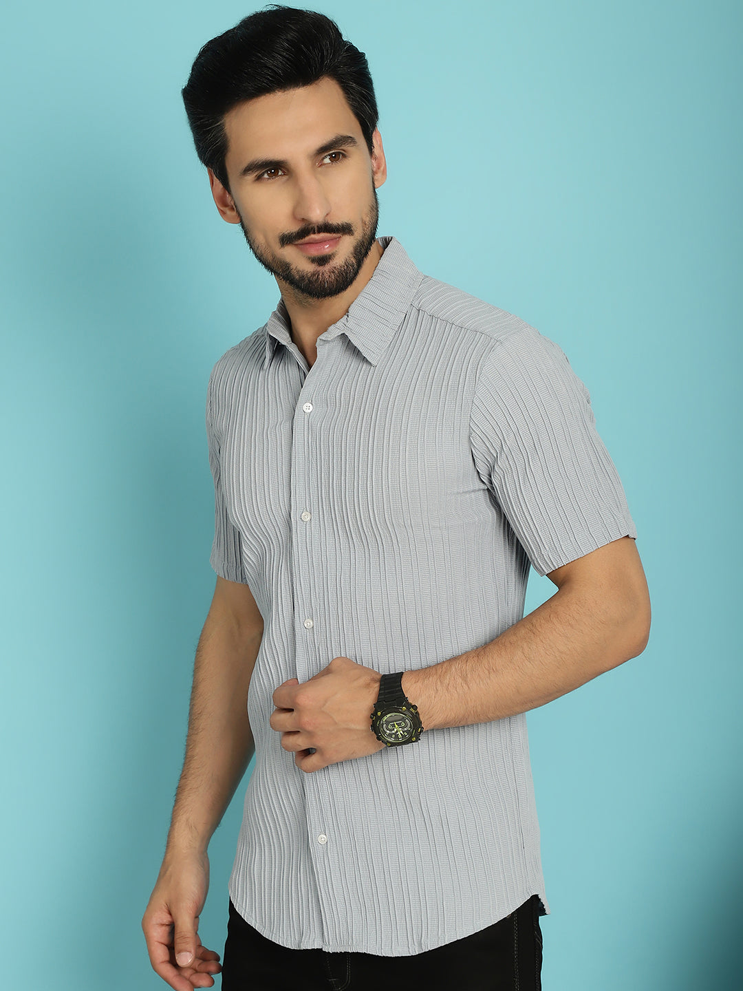Indian Needle Men's Striped Casual Shirt - Light-Grey | Grocsy