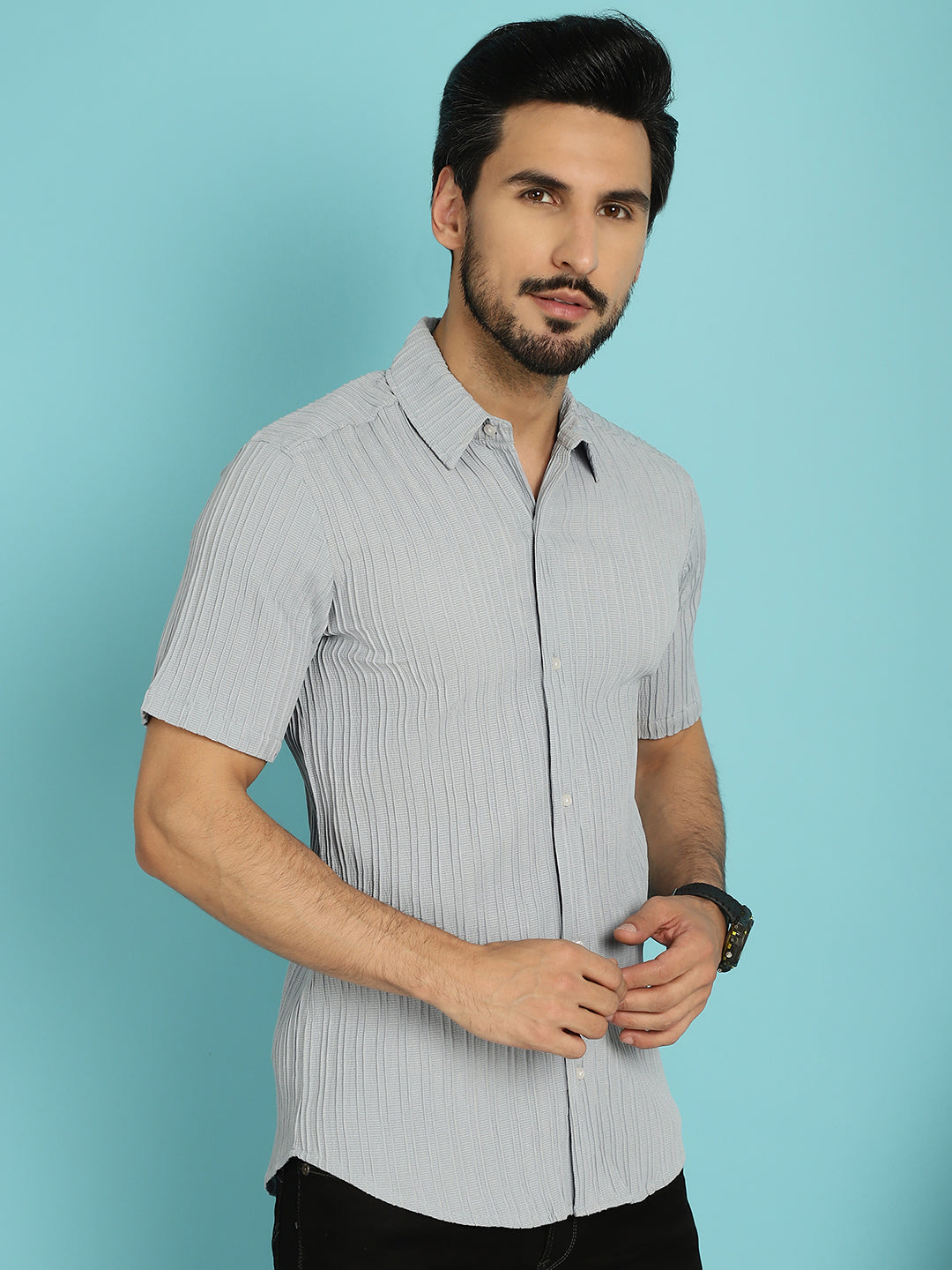 Indian Needle Men's Striped Casual Shirt - Light-Grey | Grocsy