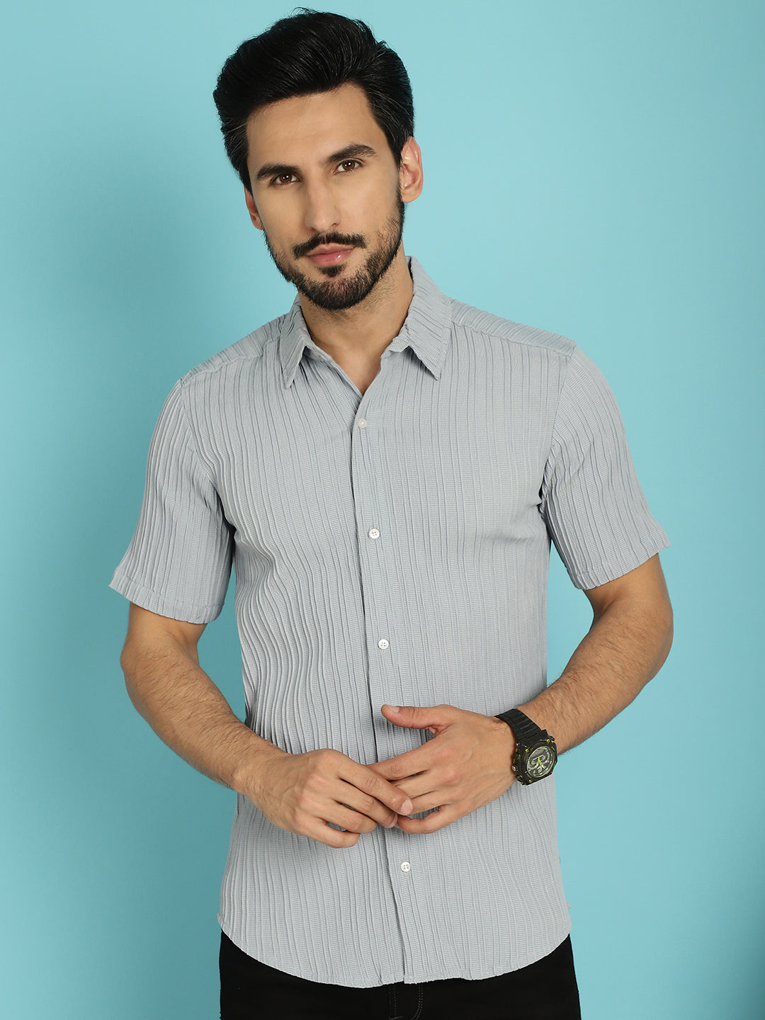 Indian Needle Men's Striped Casual Shirt - Light-Grey | Grocsy
