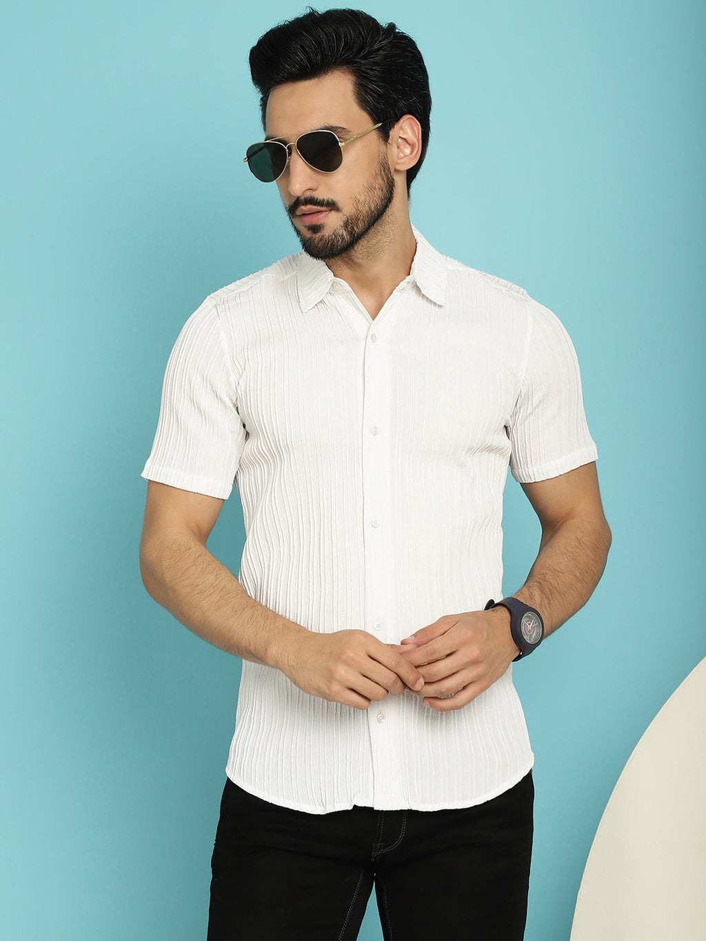 Indian Needle Men's Striped Casual Shirt - White | Grocsy