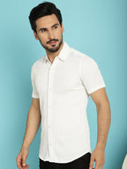 Indian Needle Men's Striped Casual Shirt - White | Grocsy