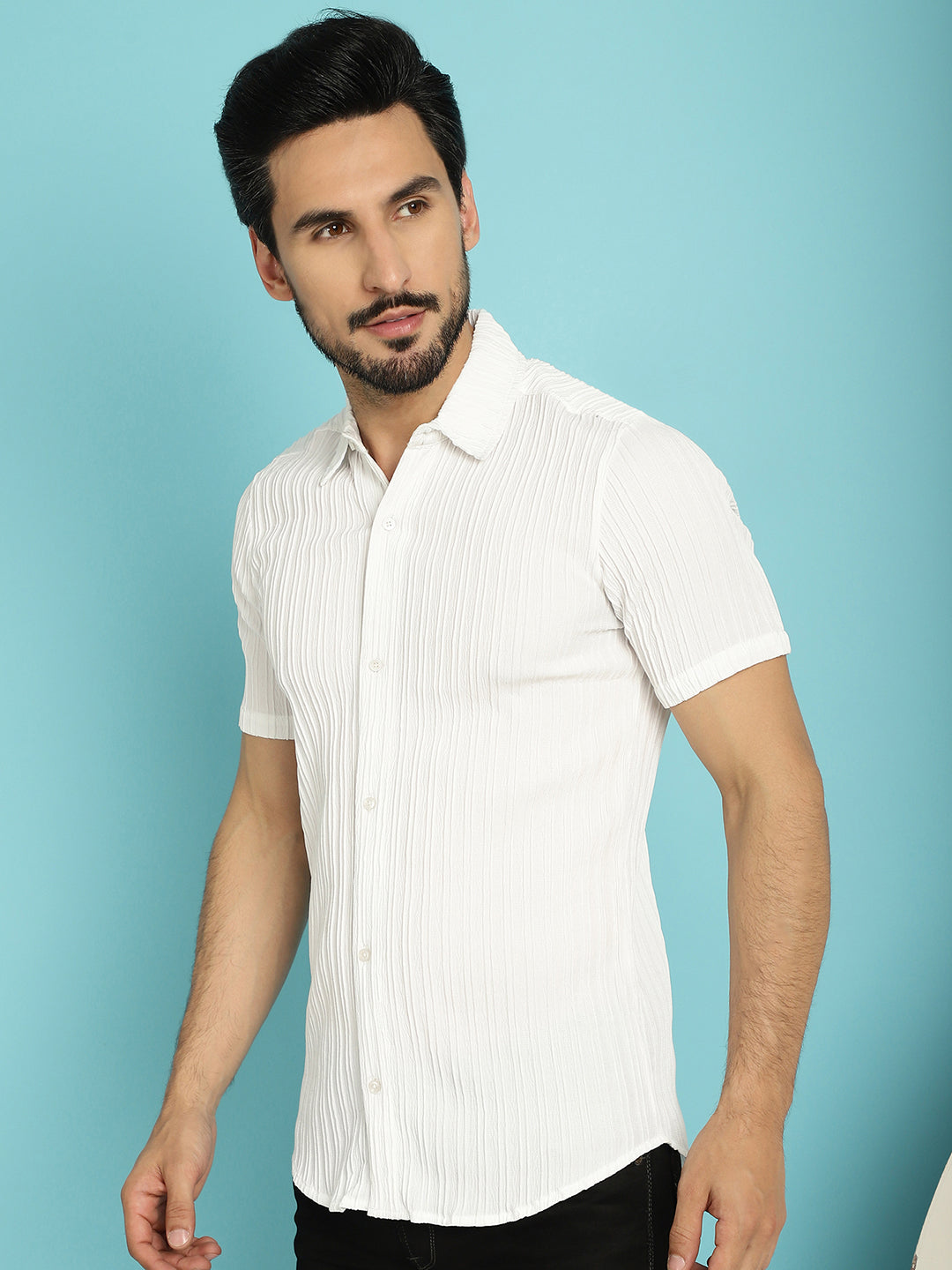 Indian Needle Men's Striped Casual Shirt - White | Grocsy