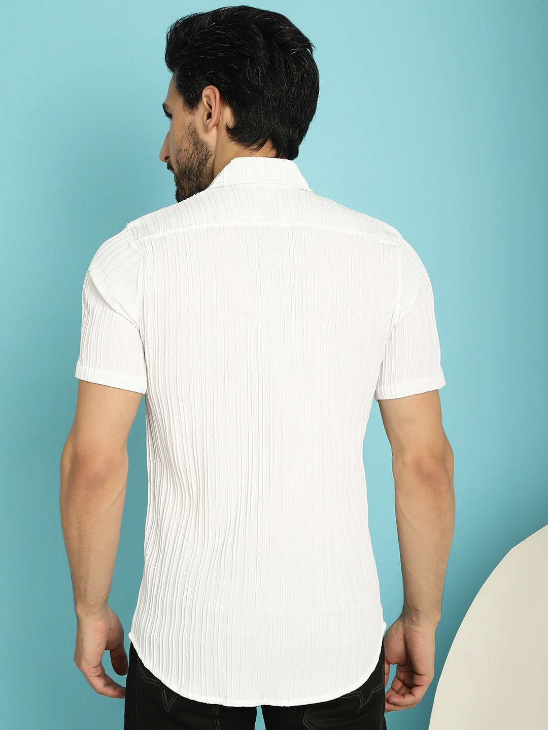Indian Needle Men's Striped Casual Shirt - White | Grocsy