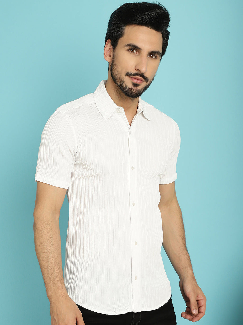 Indian Needle Men's Striped Casual Shirt - White | Grocsy