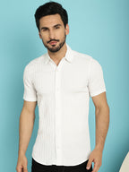 Indian Needle Men's Striped Casual Shirt - White | Grocsy