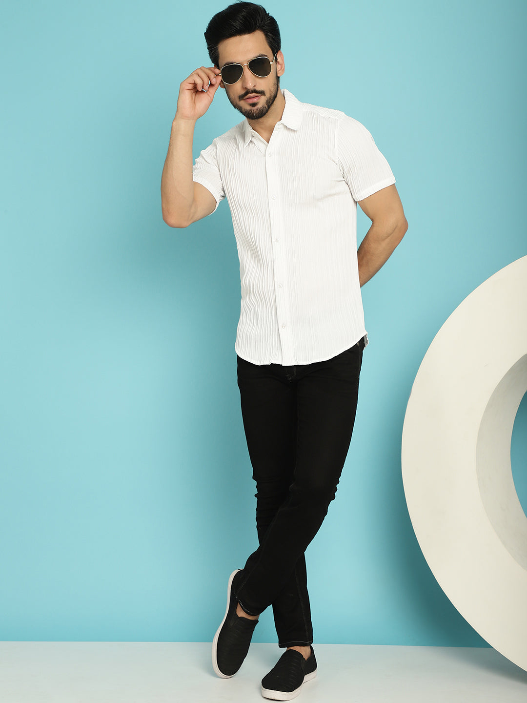Indian Needle Men's Striped Casual Shirt - White | Grocsy
