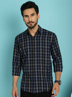 Indian Needle Men's Checked Casual Shirt - Navy Blue | Grocsy
