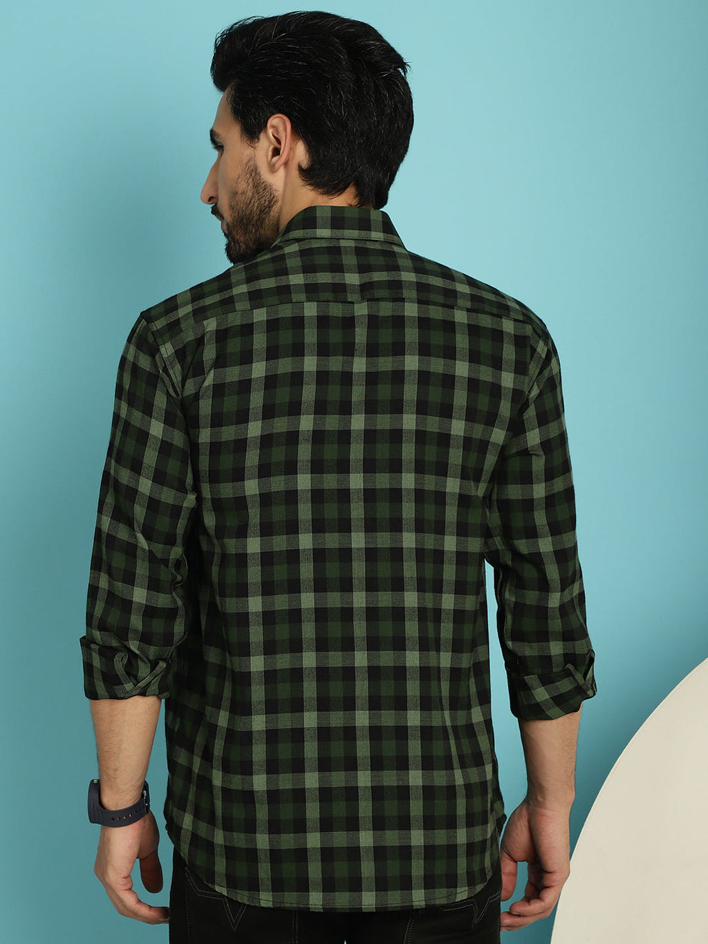 Indian Needle Men's Checked Casual Shirt - Olive | Grocsy