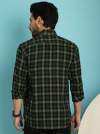 Indian Needle Men's Checked Casual Shirt - Olive | Grocsy