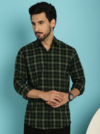 Indian Needle Men's Checked Casual Shirt - Olive | Grocsy