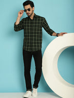 Indian Needle Men's Checked Casual Shirt - Olive | Grocsy