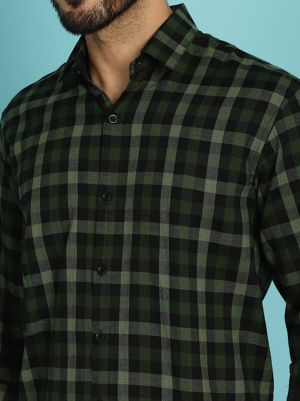 Indian Needle Men's Checked Casual Shirt - Olive | Grocsy