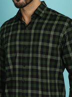 Indian Needle Men's Checked Casual Shirt - Olive | Grocsy