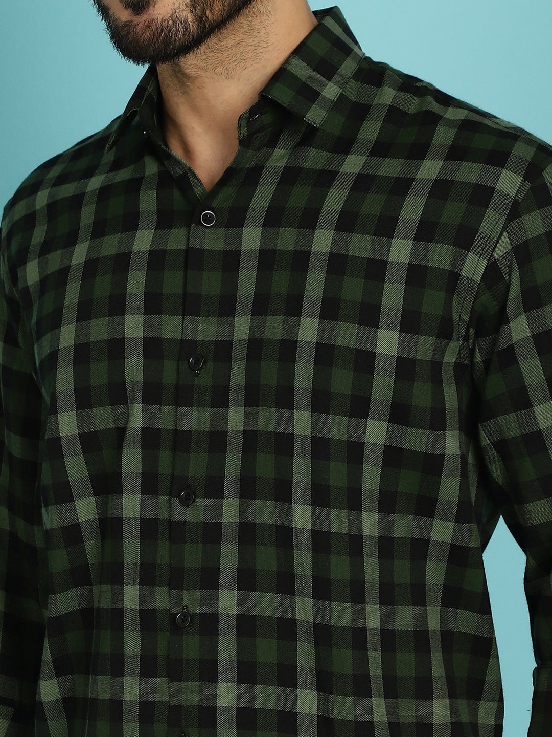 Indian Needle Men's Checked Casual Shirt - Olive | Grocsy