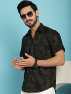 Indian Needle Men's Printed Casual Shirt - Black | Grocsy