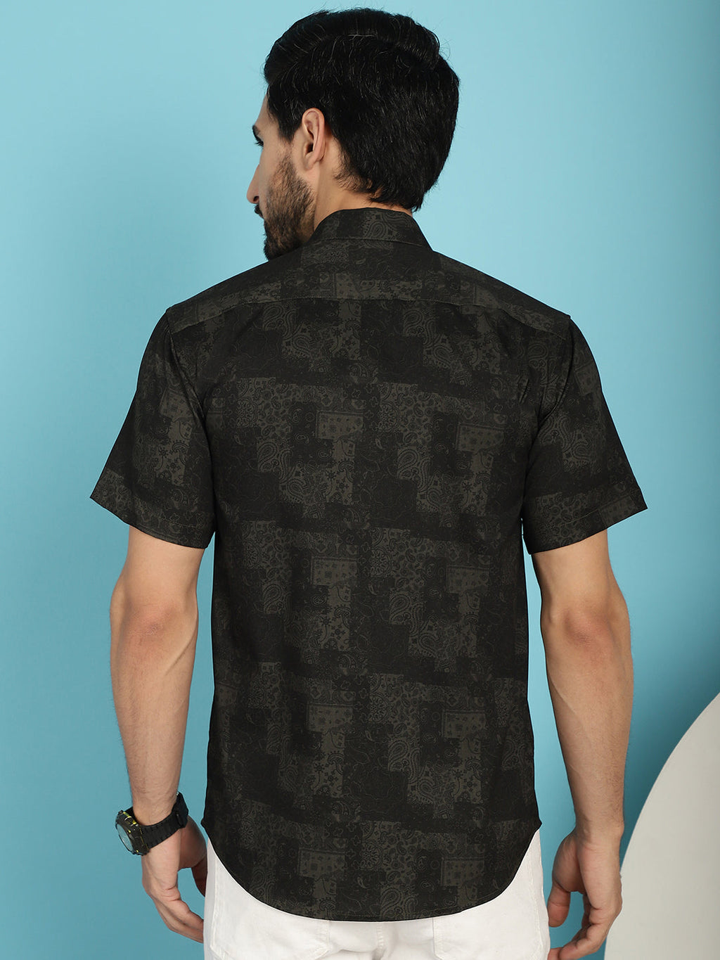 Indian Needle Men's Printed Casual Shirt - Black | Grocsy