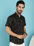 Indian Needle Men's Printed Casual Shirt - Black | Grocsy