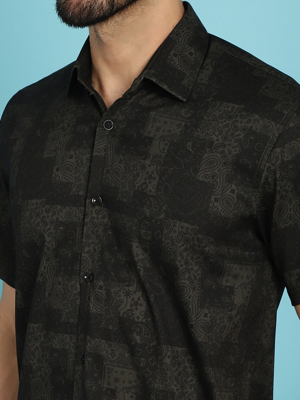 Indian Needle Men's Printed Casual Shirt - Black | Grocsy