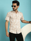 Indian Needle Men's Printed Casual Shirt - Peach | Grocsy