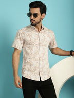 Indian Needle Men's Printed Casual Shirt - Peach | Grocsy