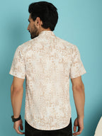 Indian Needle Men's Printed Casual Shirt - Peach | Grocsy