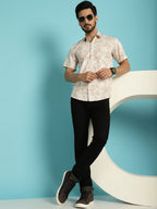 Indian Needle Men's Printed Casual Shirt - Peach | Grocsy
