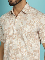 Indian Needle Men's Printed Casual Shirt - Peach | Grocsy
