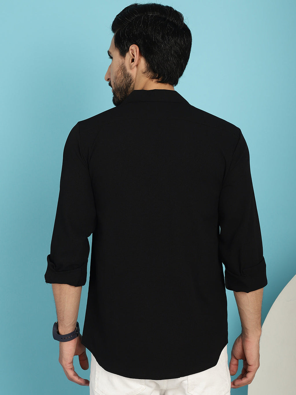 Indian Needle Men's Lapel Collar Casual Shirt - Black | Grocsy