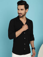 Indian Needle Men's Lapel Collar Casual Shirt - Black | Grocsy
