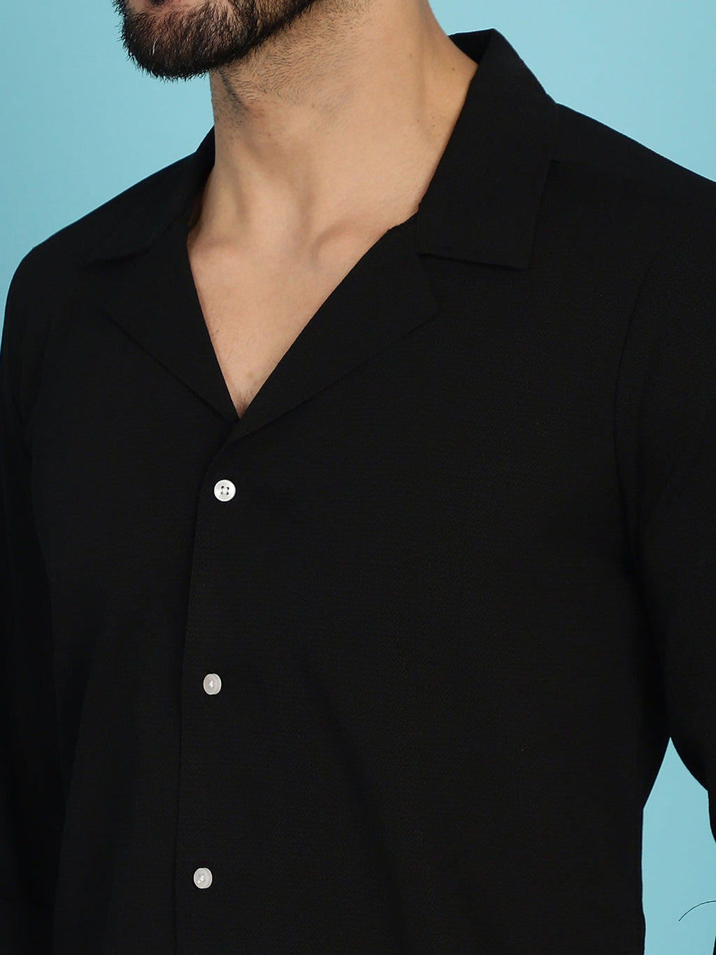 Indian Needle Men's Lapel Collar Casual Shirt - Black | Grocsy