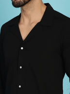 Indian Needle Men's Lapel Collar Casual Shirt - Black | Grocsy