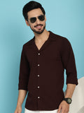 Indian Needle Men's Lapel Collar Casual Shirt - Coffee | Grocsy
